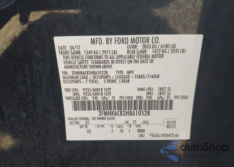 2017 Ford Flex Sel из США, поврежденный, VIN 2FMHK6C83HBA10528